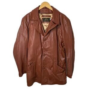 Vtg 60s 70s Men's Sz 44L Caramel Brown Leather Jacket Flannel Insert Fight Club